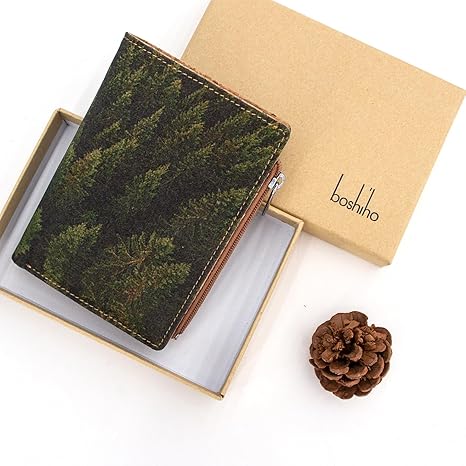 boshiho Eco Cork Friendly RFID Blocking Wallet Bi-fold Card Holder Vertical Wallet With Zippered Coin Purse & ID Window