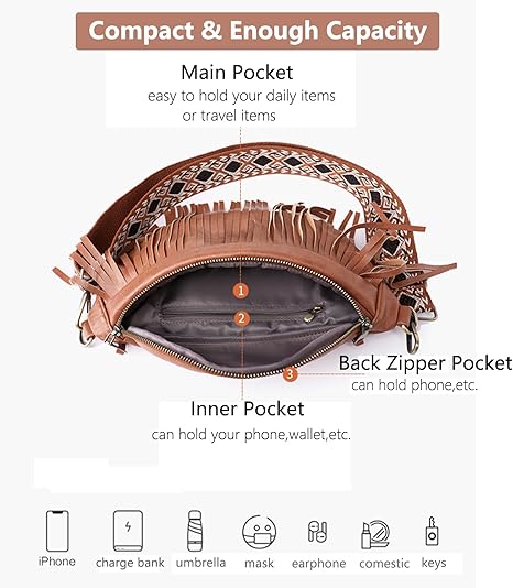 Fanny Packs for Women Fringe Purse Leather Chest Bag Waist Bag Casual Crossbody Bag with Zipper Pockets Travel Festival Sports Hiking Running
