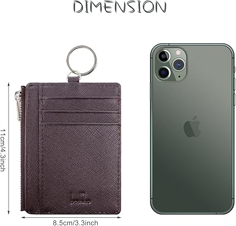 Boshiho Saffiano Leather Credit Card Holder Coin Change Purse with Key Ring Keychain