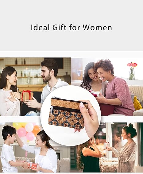 Eco-friendly Cork Coin Purse, Mini Pouch Card Change Vegan Wallet w Key Ring