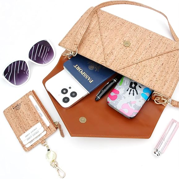 boshiho Natural Cork Crossbody Bag, Women Vegan Handbag Cork Clutch Wallet