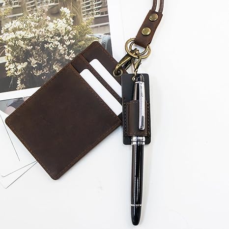 Genuine Leather Pen Holder, 2 Pack Boshiho Pen Pencil Holders for Badge Holder or Neck Lanyard