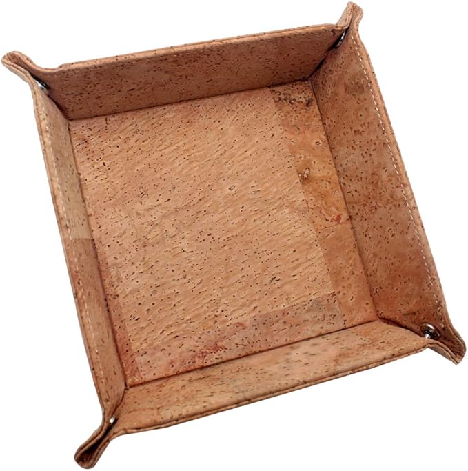 boshiho Valet Tray for Men, Natural Cork Jewelry Catchall Key Phone Coin Box Change Caddy Bedside Storage Box Eco-friendly Vegan Gift