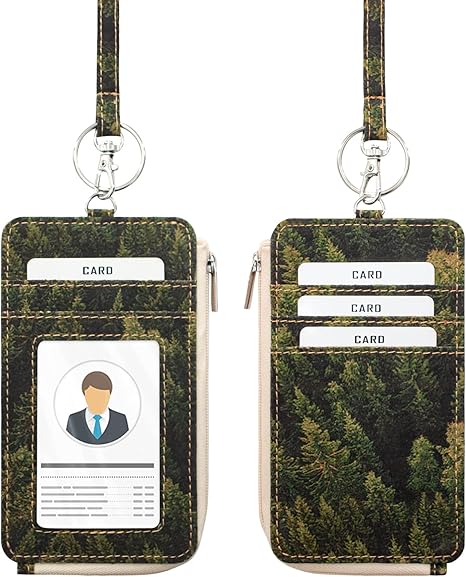 Badge Holder with Zipper - Boshiho Natural Cork ID Badge Card Holder Wallet with 18" Neck Lanyard, 5 Card Slots Vertical Style