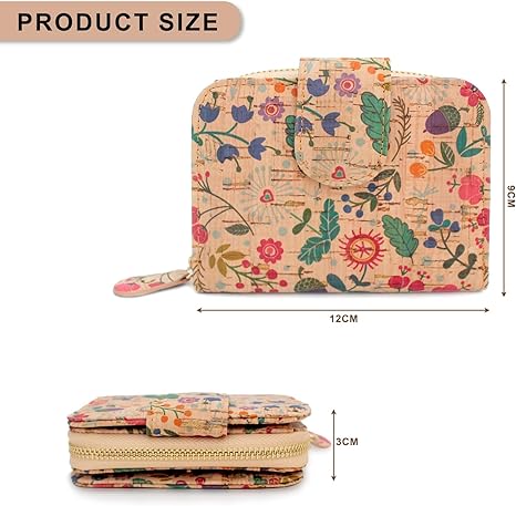 boshiho Vegan Cork Wallet, Women’s Purse Slim Zipper Design with Card Holder Coin Pocket Purse Eco-friendly Vegan Gift