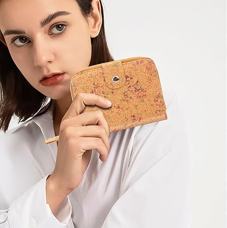 boshiho Vegan Cork Wallet, Women’s Purse Slim Zipper Design with Card Holder Coin Pocket Purse Eco-friendly Vegan Gift
