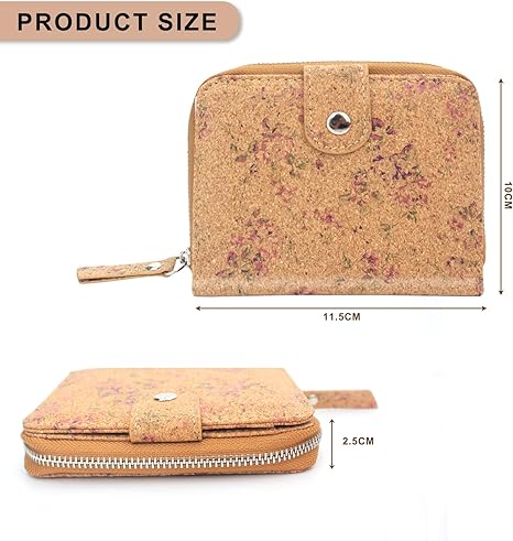 boshiho Vegan Cork Wallet, Women’s Purse Slim Zipper Design with Card Holder Coin Pocket Purse Eco-friendly Vegan Gift