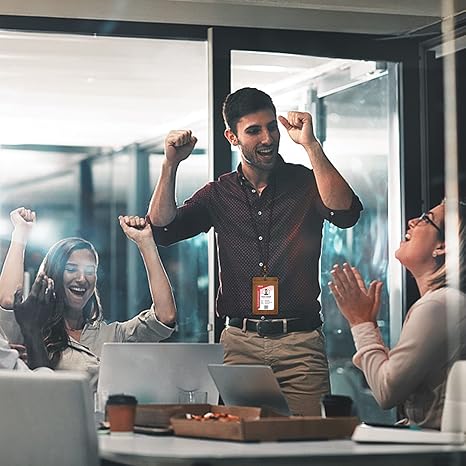 Boshiho Vertical Style Cowhide Leather ID Card Badge Holder with Heavy Duty Lanyard