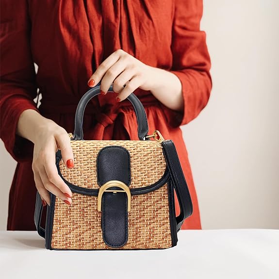 boshiho Retro Straw Woven Handbag Womens Small Cross Body Bag Shoulder Messenger Satchel