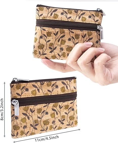 Eco-friendly Cork Coin Purse, Mini Pouch Card Change Vegan Wallet w Key Ring