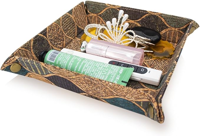 boshiho Valet Tray for Men, Natural Cork Jewelry Catchall Key Phone Coin Box Change Caddy Bedside Storage Box