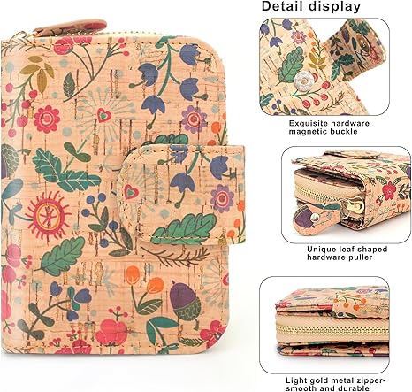 boshiho Vegan Cork Wallet, Women’s Purse Slim Zipper Design with Card Holder Coin Pocket Purse Eco-friendly Vegan Gift