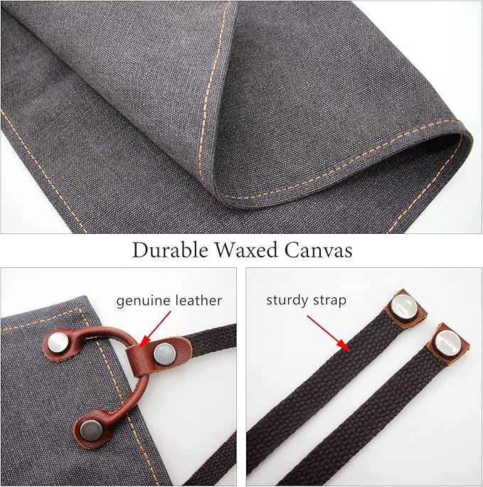 boshiho Waxed Canvas Shop Apron,Heavy Duty Work Apron for Men Women with 3 Pockets & Extra Long Straps,Adjustable M to XXL Tool Aprons for Men & Women