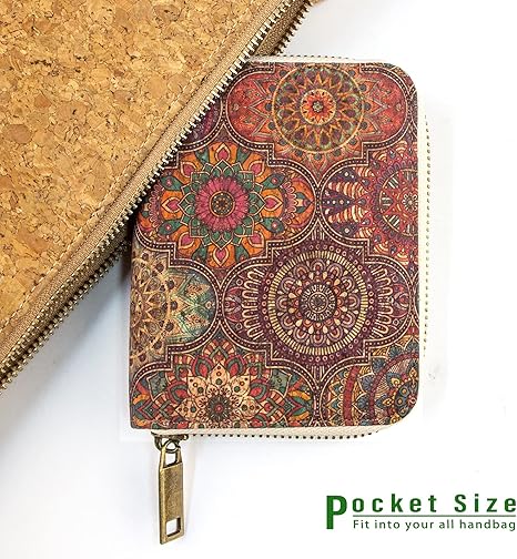 boshiho Small Wallet for Women RFID Blocking Vegan Cork Womens Zipper Wallet Compact Ladies Purse with Coin Pocket Eco-friendly Vegan Gift