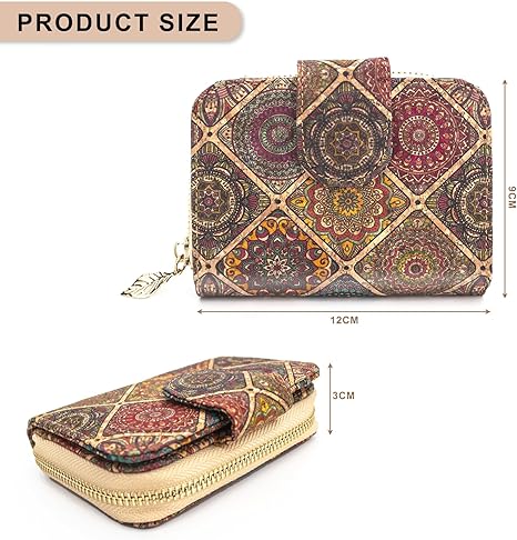 boshiho Vegan Cork Wallet, Women’s Purse Slim Zipper Design with Card Holder Coin Pocket Purse Eco-friendly Vegan Gift