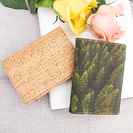 boshiho Eco Cork Friendly RFID Blocking Wallet Bi-fold Card Holder Vertical Wallet With Zippered Coin Purse & ID Window