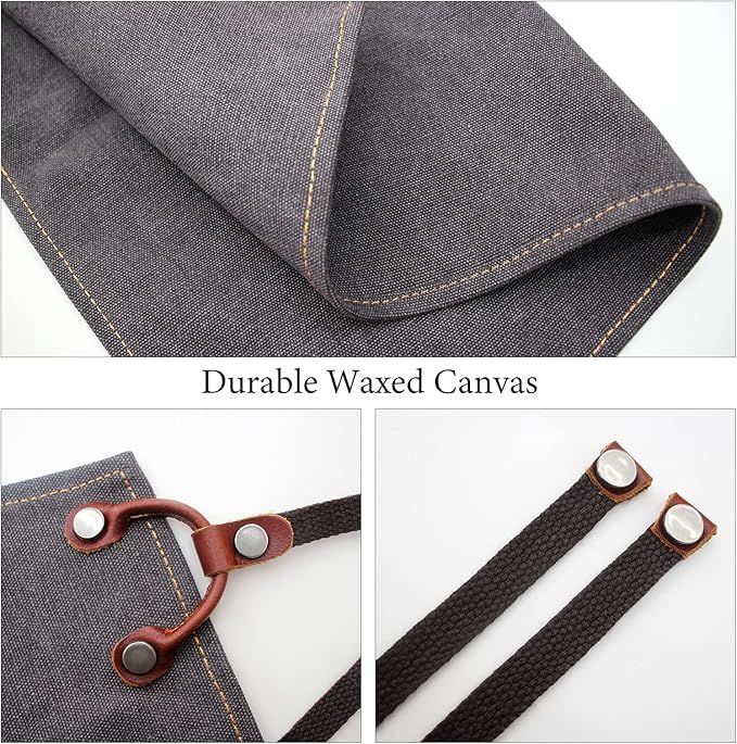 boshiho Waxed Canvas Shop Apron,Heavy Duty Work Apron for Men Women with 3 Pockets & Extra Long Straps,Adjustable M to XXL Tool Aprons for Men & Women