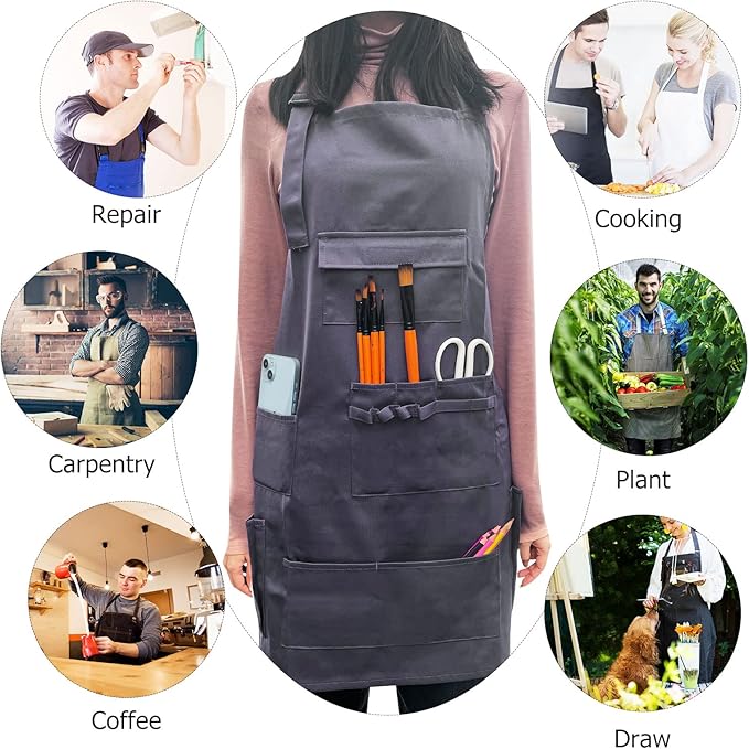 boshiho Painting Aprons Barber Apron with Pockets for Women/Men/Unisex, Utility or Work Apron