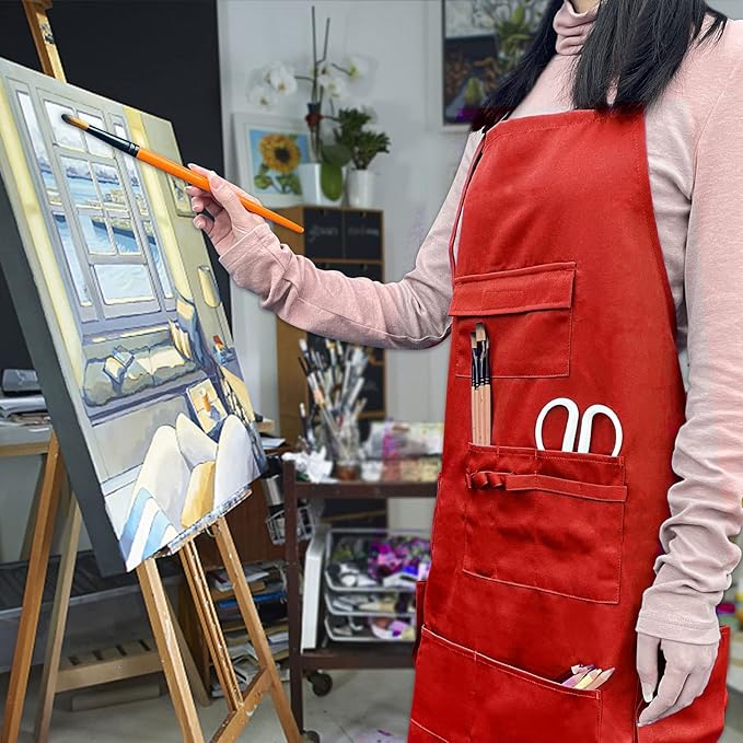 boshiho Painting Aprons Barber Apron with Pockets for Women/Men/Unisex, Utility or Work Apron
