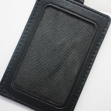 Boshiho Vertical Style Leather ID Card Badge Holder with Heavy Duty Lanyard