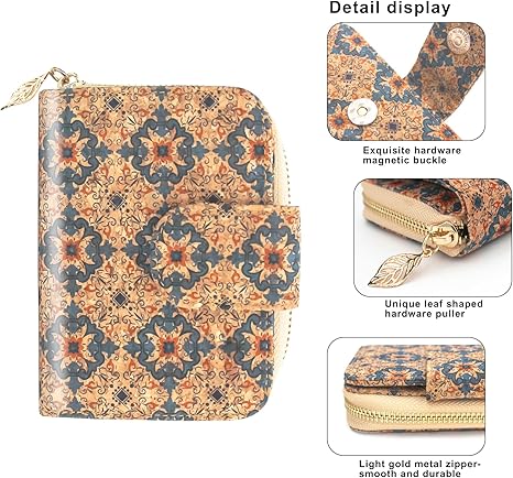 boshiho Vegan Cork Wallet, Women’s Purse Slim Zipper Design with Card Holder Coin Pocket Purse Eco-friendly Vegan Gift
