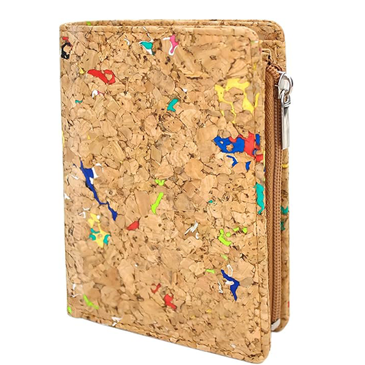 boshiho Eco Cork Friendly RFID Blocking Wallet Bi-fold Card Holder Vertical Wallet With Zippered Coin Purse & ID Window