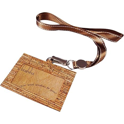 Badge Holder, Boshiho Eco-Friendly Cork ID Name Credit Card Case with Neck Lanyard Strap, Horizontal Style