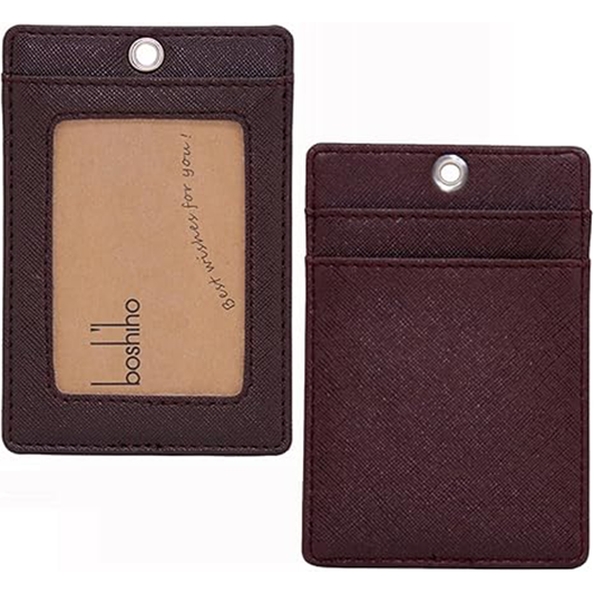 Boshiho Vertical Style Leather ID Card Badge Holder with Heavy Duty Lanyard