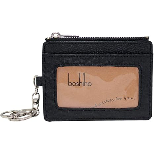 boshiho Saffiano Leather Credit Card Holder Coin Change Purse with Anti-Theft Chain