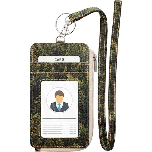 Badge Holder with Zipper - Boshiho Natural Cork ID Badge Card Holder Wallet with 18" Neck Lanyard, 5 Card Slots Vertical Style