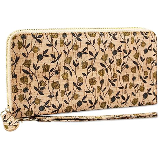 boshiho Cork Vegan Purse Wallet, Women’s Wallet Large Capacity Smart Phone Clutch Zip Long Purse with Card Holder Coin Pocket Vegan Gift