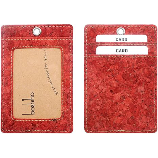 Cork Badge Holder, Boshiho Vertical Style Eco-friendly Natural Cork Name ID Card Holder with Lanyard