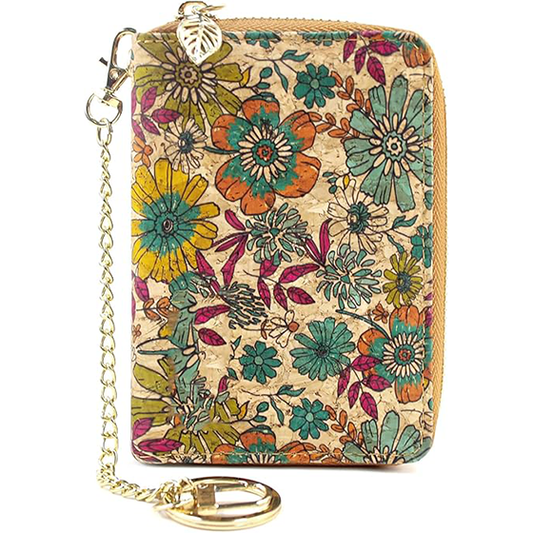 boshiho Vegan Cork Wallet with Keychain, Women’s Purse Slim Zipper Wallet with Card Holder Coin Pocket Eco-friendly Vegan Gift
