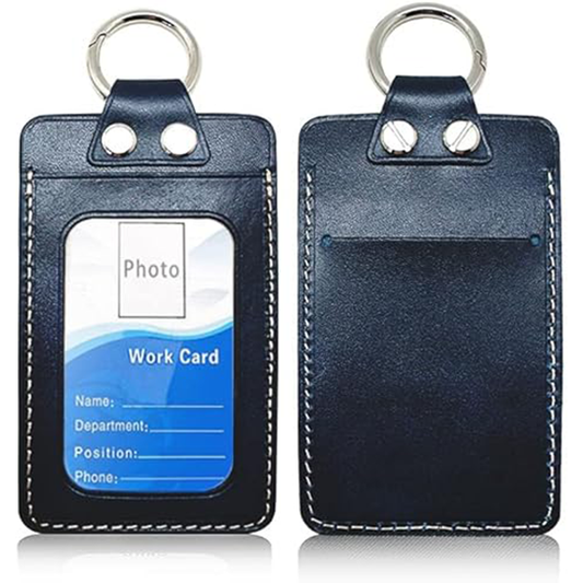 Badge Holder: Boshiho Full Grain Leather ID Badge Card Holder with 19" Neck Lanyard, Vertical Style