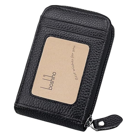 boshiho RFID Blocking Card Holder Genuine Leather Credit Card Case Organizer Compact Wallet Zip Around Accordion Style