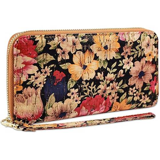 boshiho Cork Vegan Purse Wallet, Women’s Wallet Large Capacity Smart Phone Clutch Zip Long Purse with Card Holder Coin Pocket Vegan Gift
