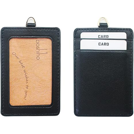 Boshiho Vertical Style Leather ID Card Badge Holder with Heavy Duty Lanyard