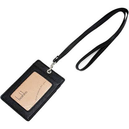 Boshiho Vertical Style Leather ID Card Badge Holder with Heavy Duty Lanyard