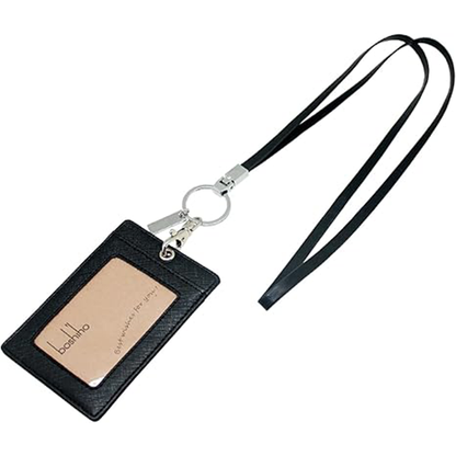 Boshiho Vertical Style Leather ID Card Badge Holder with Heavy Duty Lanyard