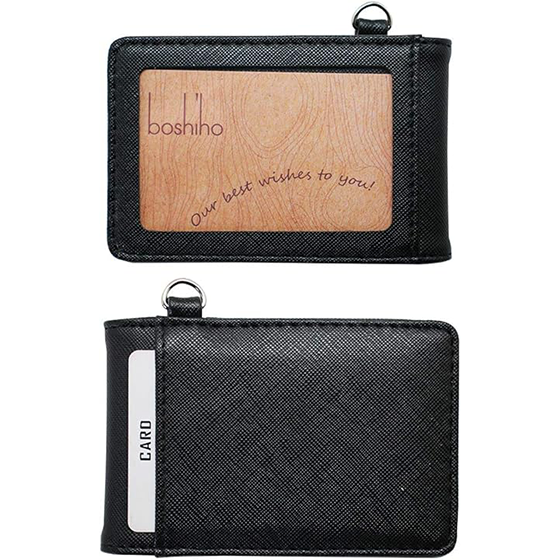 Boshiho Leather ID Card Badge Holder with Wide Lanyard for Men and Women, Vertical Style