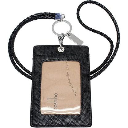 Boshiho Vertical Style Leather ID Card Badge Holder with Keychain Lanyard