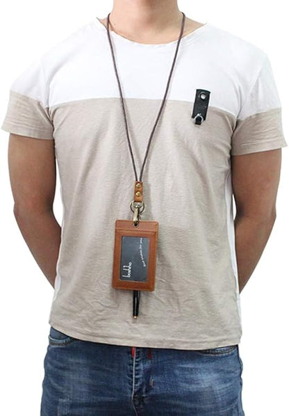 Genuine Leather Pen Holder, 2 Pack Boshiho Pen Pencil Holders for Badge Holder or Neck Lanyard