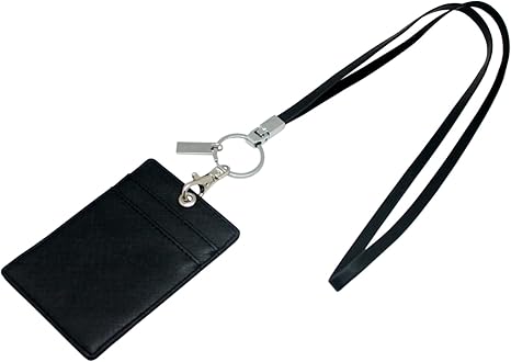 Boshiho Vertical Style Leather ID Card Badge Holder with Heavy Duty Lanyard
