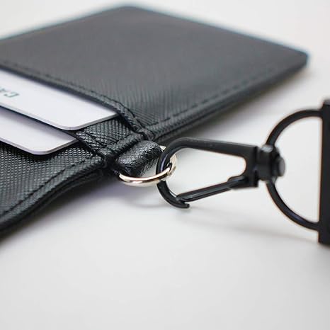 Boshiho Leather ID Card Badge Holder with Wide Lanyard for Men and Women, Vertical Style
