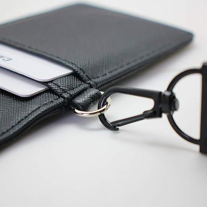Boshiho Leather ID Card Badge Holder with Wide Lanyard for Men and Women, Vertical Style