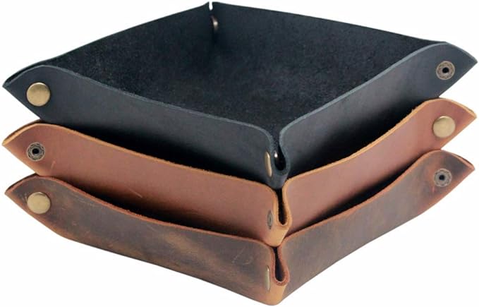 boshiho Valet Tray for Men, Leather Jewelry Catchall Key Phone Coin Box Change Caddy Bedside Storage Box