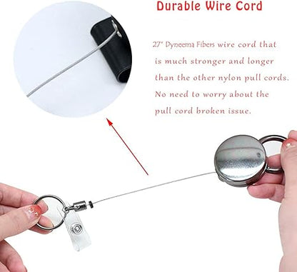 Retractable Key-Chain Badge Reel - Boshiho Heavy Duty Metal ID Badge Holder Key Reel, Key Holder Ring with Belt Clip