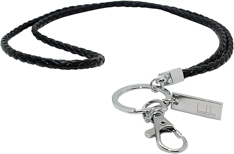 Boshiho Vertical Style Leather ID Card Badge Holder with Keychain Lanyard