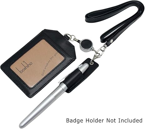 Genuine Leather Pen Holder, 2 Pack Boshiho Pen Pencil Holders for Badge Holder or Neck Lanyard