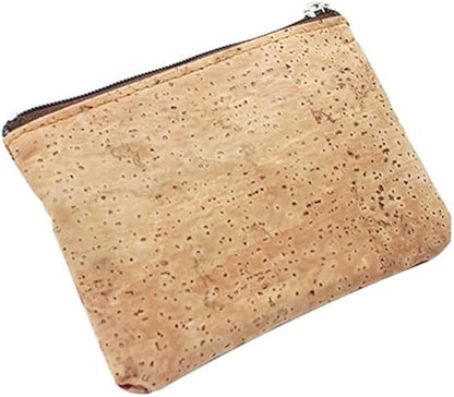 Eco-friendly Natural Cork Coin Purse, Boshiho Mini Coin Change Wallet Credit Card Holder Zipper Pouch Vegan Wallet with Key Ring Keychain